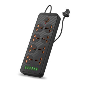 ..Portronics Power Plate 7 with 6 USB Port + 8 Power Sockets Smart Electric Universal Extension Board Multi Plug with 2500W, 3Mtr Cord Length, 2.1A USB Output(Black)