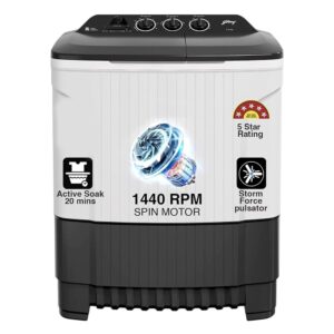 Godrej 7.5 Kg 5 Star Storm Force Pulsator Semi Automatic Top Load Washing Machine (WS EDGE CLS 75 5.0 PN2 GPGR, Graphite Grey, With Translucent Lid)