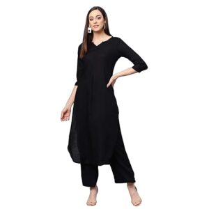 idaLia Rayon Solid Straight Kurta Set for Women with Palazzo 3/4 Sleeve, Round V Neck Designer Kurta with Palazzo Pant Set