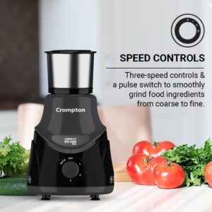 . Crompton DS 500 BLK 500-Watt Mixer Grinder with Powertron Motor & Motor Vent-X Technology (3 Stainless Steel Jars, Black & Grey)
