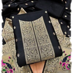Pandadi Women's Banarasi Paithani Woven Design Dress Material