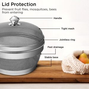 Zupa Premium Stainless Steel Multipurpose Basket No 10 | Vegetables & Fruit Basket For Dining Table, Fruit Storage Basket With Lid For Kitchen | Silver, Round